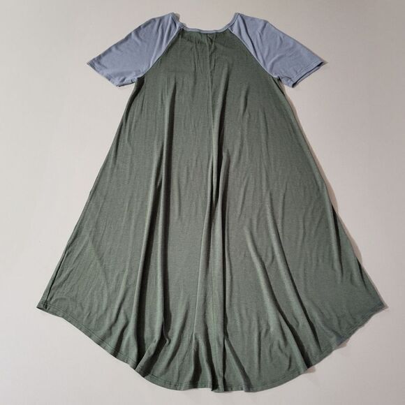 LuLaRoe Carly Green Swing Dress Scoop-neck Short Sleeve Hi-Low Hemline - Picture 11 of 12